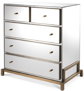 Casa Padrino Luxury Mirror Glass Dresser With 5 Drawers Brass 88 5