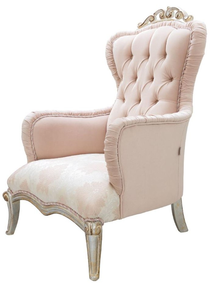 Casa Padrino divano barocco di lusso rosa / argento 235 x 103 x A