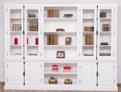 Casa Padrino armadio per libri stile country bianco 300 x 50 x A. 230 cm -  Armadio in legno massello - Armadio da soggiorno - Armadio da ufficio -  Mobili in stile country