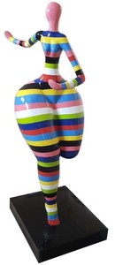 Casa Padrino escultura de dise&ntilde;o mujer bailando multicolor a rayas A. 130 cm - Escultura de decoraci&oacute;n de jard&iacute;n - Figura de decoraci&oacute;n resistente a la intemperie - Accesorios de Decoraci&oacute;n – Bild 