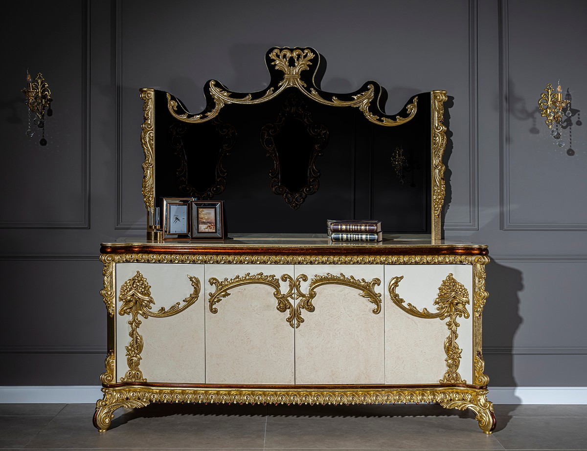 Casa Padrino conjunto de muebles barrocos de lujo aparador con espejo cobre  - Magnífico mueble de madera maciza y elegante espejo - Muebles barroco