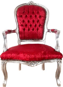 Casa Padrino sedia da salone barocco rosso bordeaux motivo / argento 60 x  50 x A. 93 cm - Sedia in stile antico fatta a mano con tessuto di raso fine  - Mobili in stile barocco
