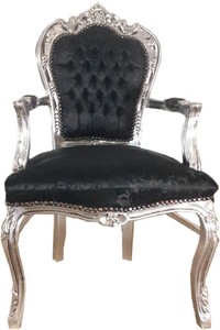 Casa Padrino baroque dining chair with armrests black Casa Padrino Barock Esszimmer Stuhl mit Armlehnen Türkis/Silber - Möbel Antik Stil