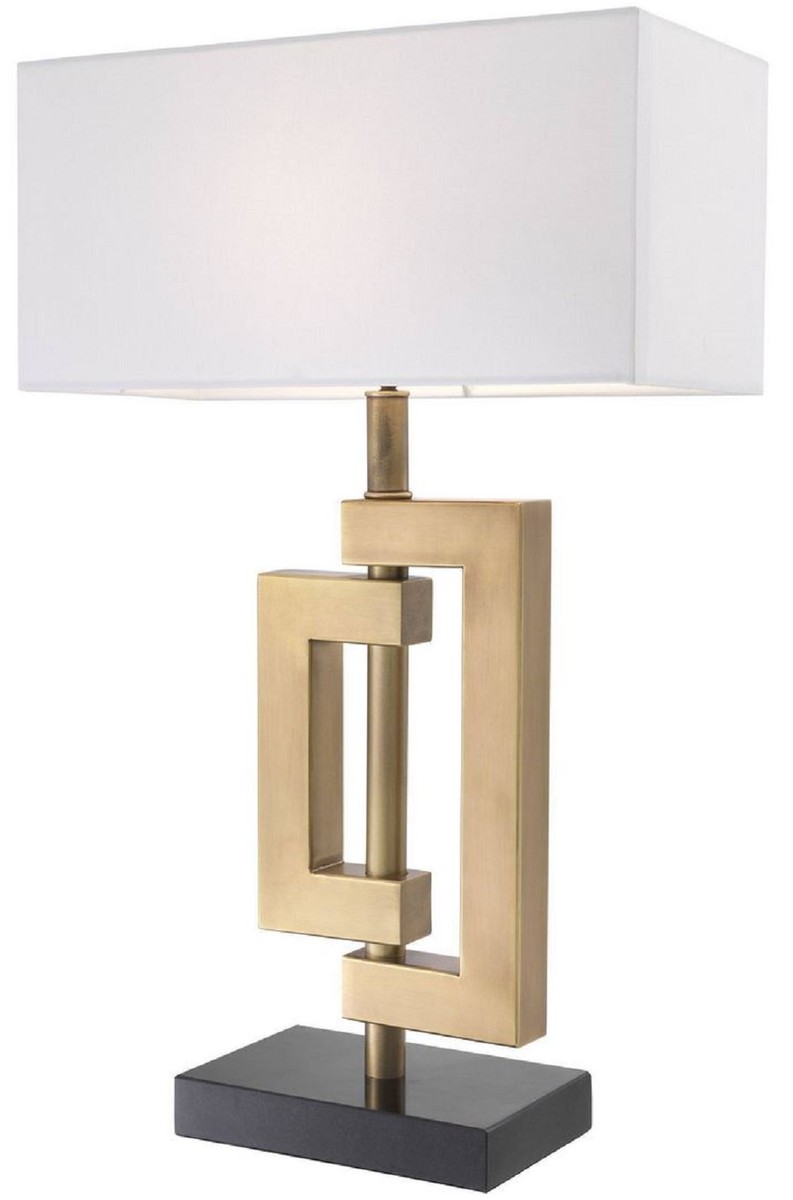 Casa Padrino designer table lamp with granite base antique brass / black / white 40 x 20 x H. 64 cm - Luxury Collection