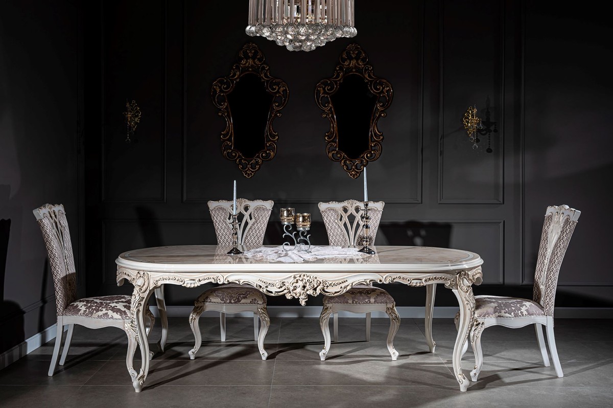 Casa Padrino tavolo da pranzo barocco di lusso beige / bianco / oro 247 x  110 x A.