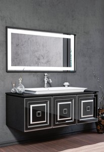 Casa Padrino set da bagno di lusso nero / argento - 1 Armadio del Lavandino  con Lavabo e 1 Specchio da Parete a LED - Mobili da Bagno di Lusso