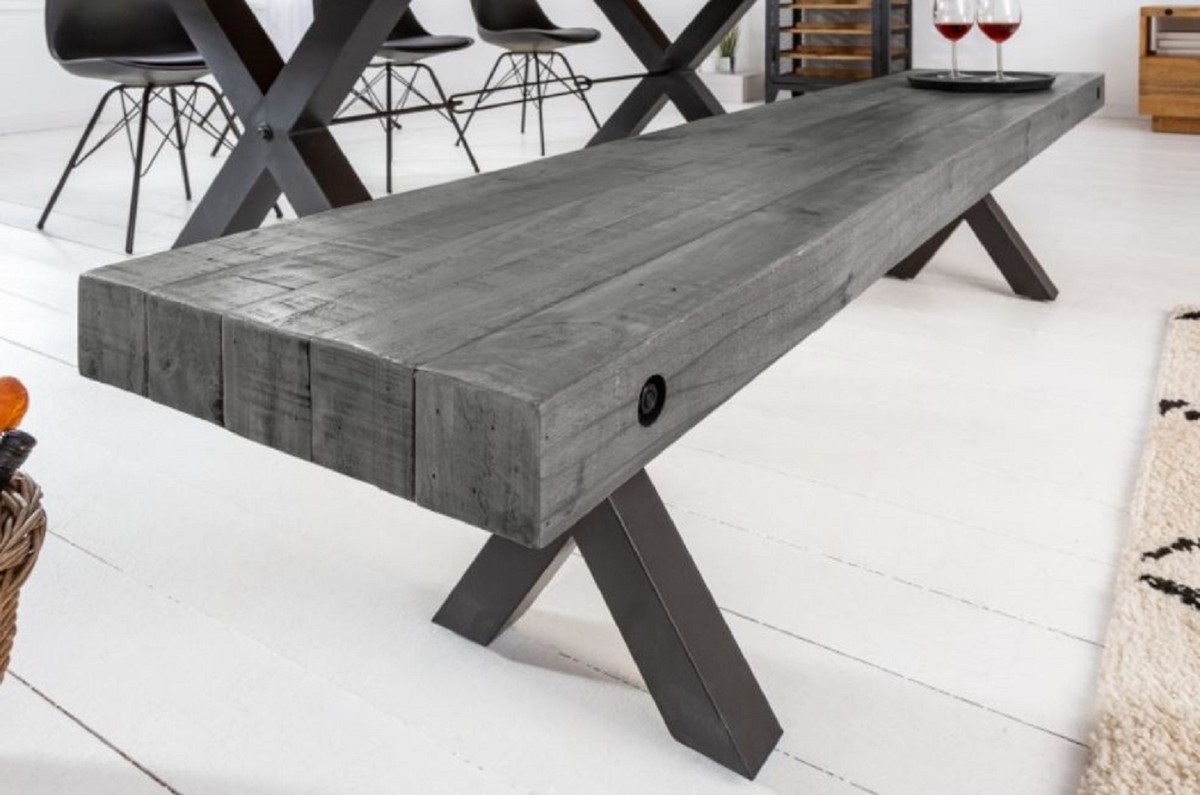Casa Padrino Industrial Design Bench Gray Black 170 X 40 X H 45 Cm Solid Wood Bench With Powder Coated Metal Frame Industrial Design Furniture
