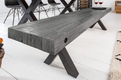 Casa Padrino panca design industriale grigio / nero 170 x 40 x A. 45 cm -  Panca in legno massello con struttura in metallo verniciato a polvere -  Mobili di design industriale