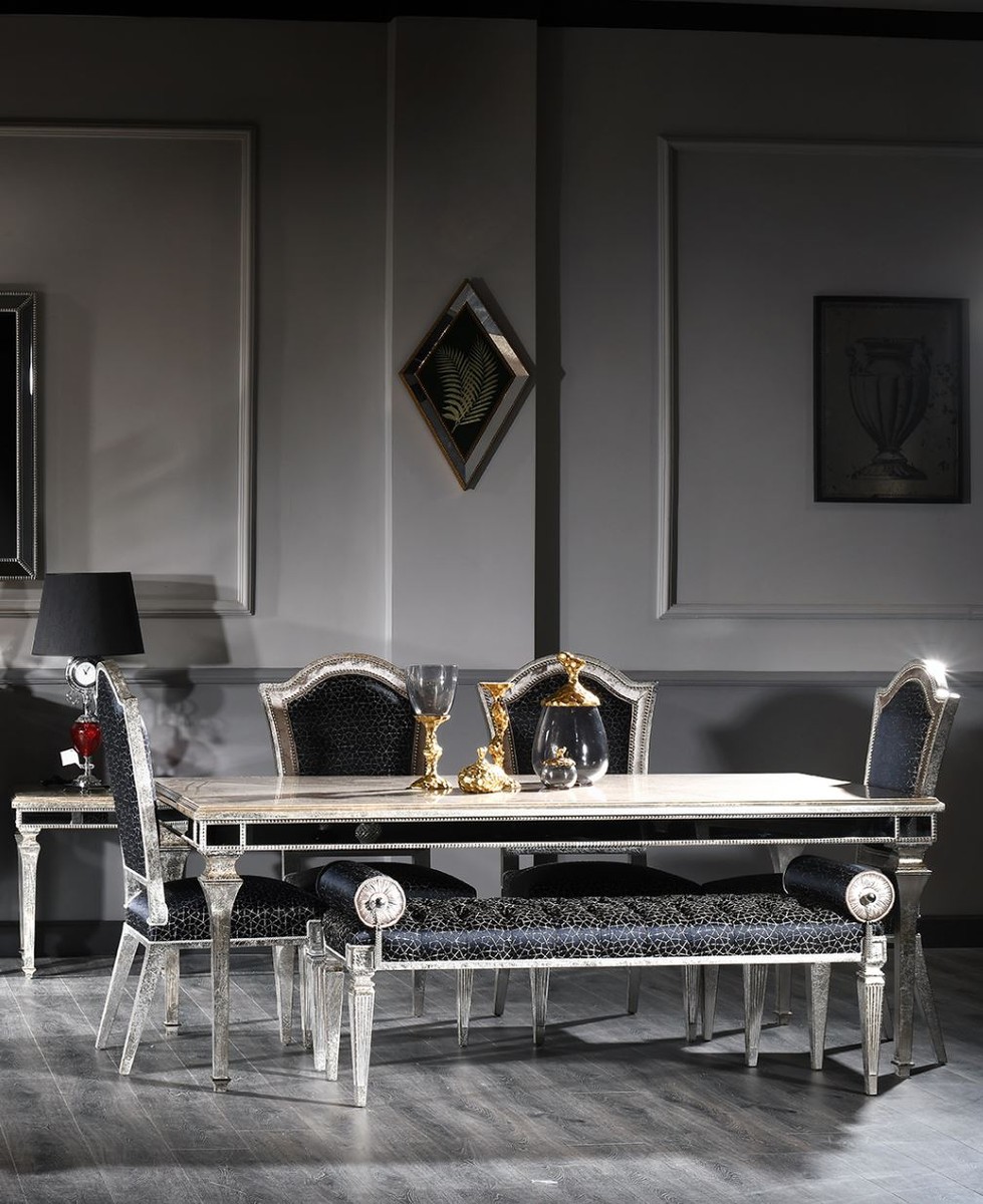 Casa Padrino set di sedie da pranzo barocco di lusso nero / argento antico  55 x 58