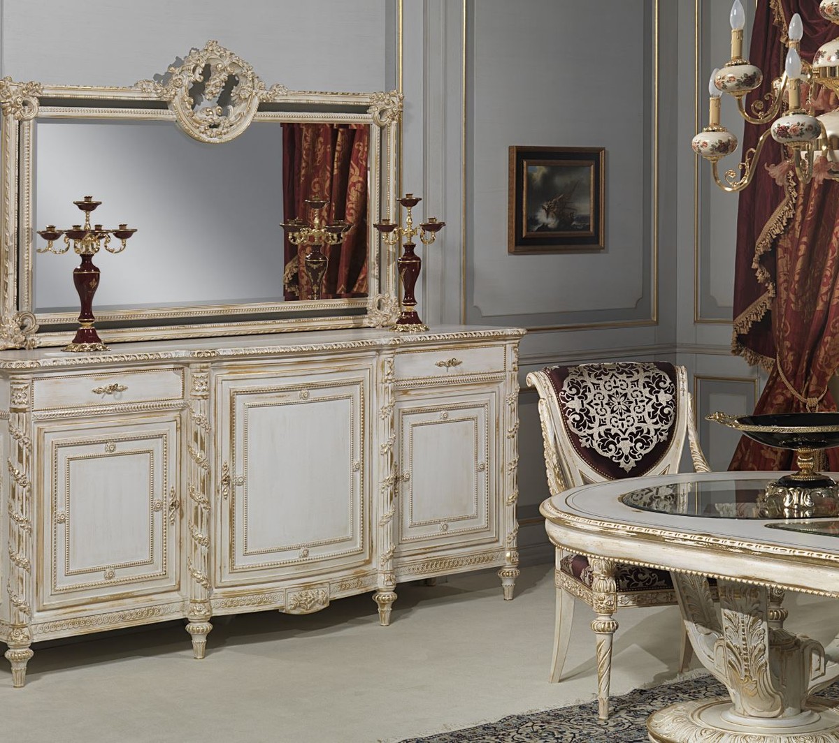 Casa Padrino set di 6 sedie per sala da pranzo barocco di lusso viola /  argento / bianco /
