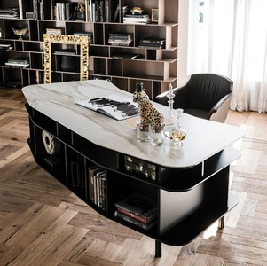 Casa Padrino scrivania di lusso con piatto in ceramica nero / bianco-oro  235 x 99 x A. 75 cm - Tavolo da Ufficio - Tavolo da Computer - Mobili da  Ufficio di Lusso