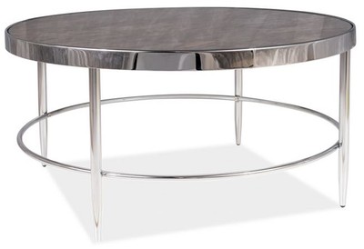Casa Padrino tavolo da salotto di lusso argento / grigio Ø 82 x A. 40 cm - Tavolo  da soggiorno rotondo con piano in vetro effetto marmo - Mobili Soggiorno