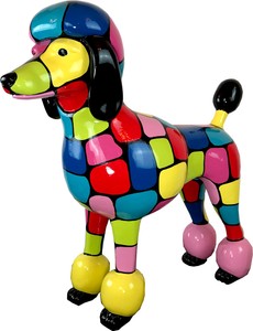 Casa Padrino Designer Gartendeko Skulptur Pudel Hund Bunt 64 x H. 63 cm -  Gartendeko Figur - Wetterbeständige Gartenfigur - Dekorative Tierfigur