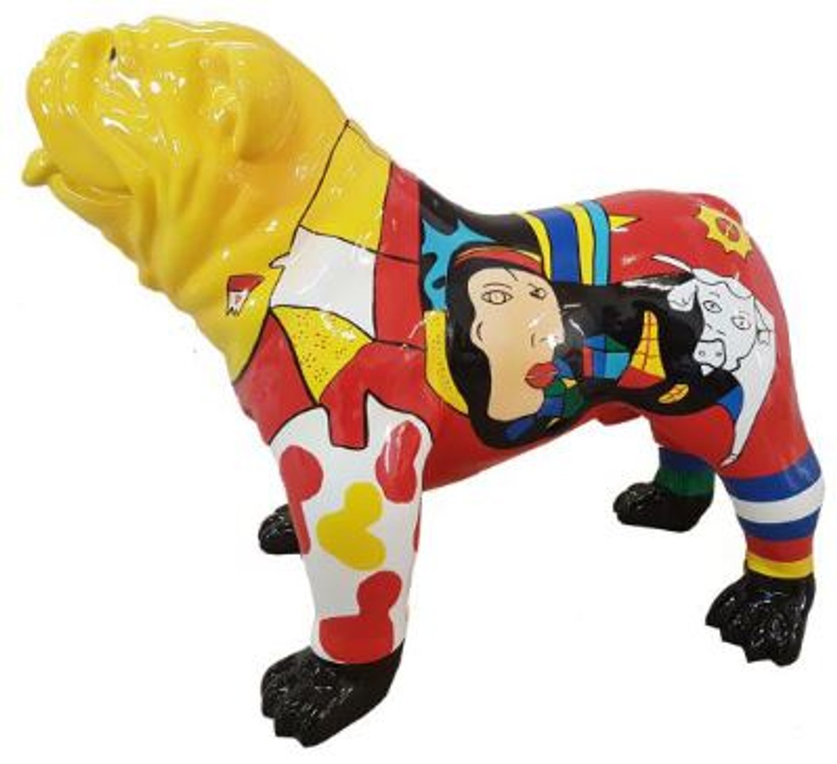Casa Padrino Designer Deko Hund Französische Bulldogge Weiß / Bunt 220 x  130 x H. 250 cm - Riesige Dekofigur - Gartendeko Skulptur -  Wetterbeständige Gartenfigur