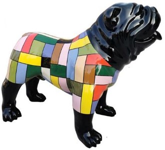 Casa Padrino Designer Dekofigur Hund Bulldogge Schwarz / Mehrfarbig 90 x H. 74  cm - Wetterbeständige Deko Skulptur - Wohnzimmer Deko - Garten Deko - Designer  Deko Tierfigur
