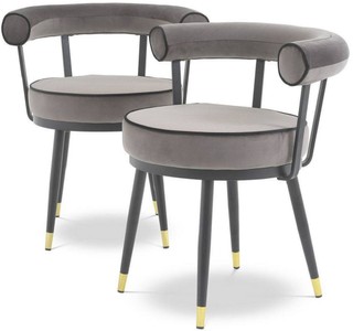 Casa Padrino set di sedia da pranzo di lusso grigio / nero / ottone 66 x 59  x A. 70 cm - Sedie da pranzo con pregiato velluto - Mobili per sala da  pranzo