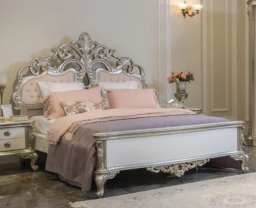 Casa Padrino letto matrimoniale barocco di lusso rosa / bianco / argento  200 x 228 x A. 175 cm - Letto nobile in legno massello con testiera -  Magnifico mobili per camera da letto in stile barocco