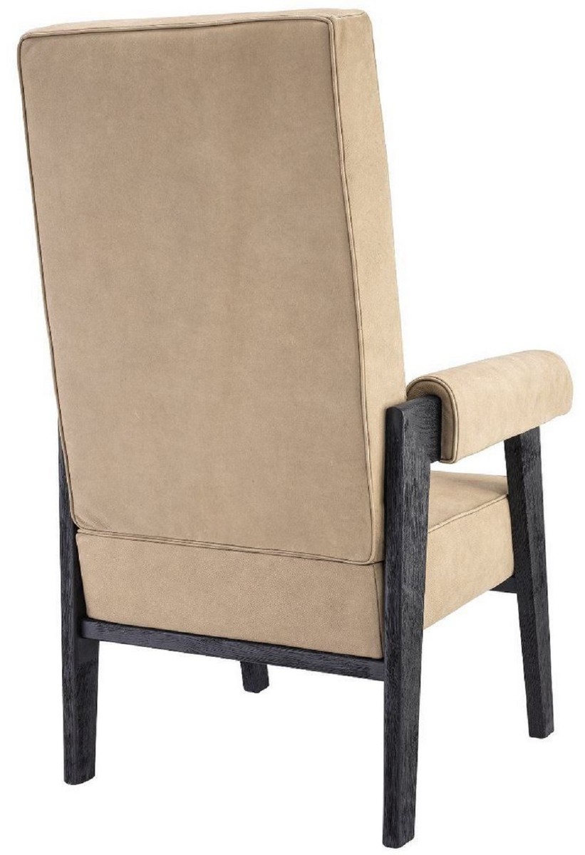 Casa Padrino poltrona di lusso in vera pelle con schienale alto beige / nero  70 x 78 x A. 123 cm - Poltrona da soggiorno con pregiata pelle di bufalo -  Mobili di Lusso