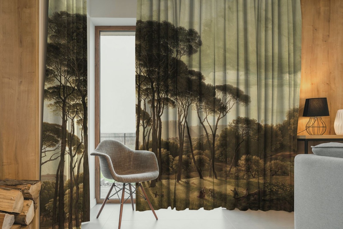 Casa Padrino Luxus Vorhang Set Landschaft Mehrfarbig 250 x H. 290 cm -  Bedruckte Leinen & Samt Vorhänge - Ösenvorhänge - Schiebevorhänge - Luxus  Qualität | Casa Padrino