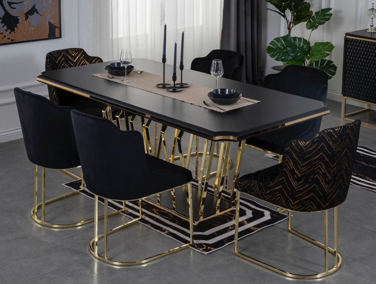 Casa Padrino ensemble de meubles de salle à manger de luxe noir / or - 1  Table de