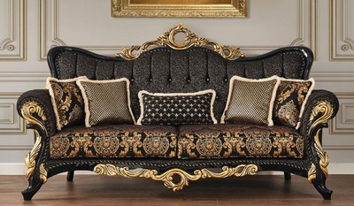 Casa Padrino luxury baroque sofa black / gold 230 x 80 x H. 126 cm