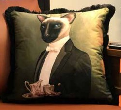 Casa Padrino cuscino decorativo di lusso domestico gatto verde /  multicolore 45 x 45 cm - Cuscino in velluto stampato con frange - Qualità di  Lusso