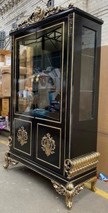 Casa Padrino vetrina barocco di lusso nero / oro - Magnifica vetrina  gabinetto barocco con 2 porte in vetro - Mobili Barocchi Nobili