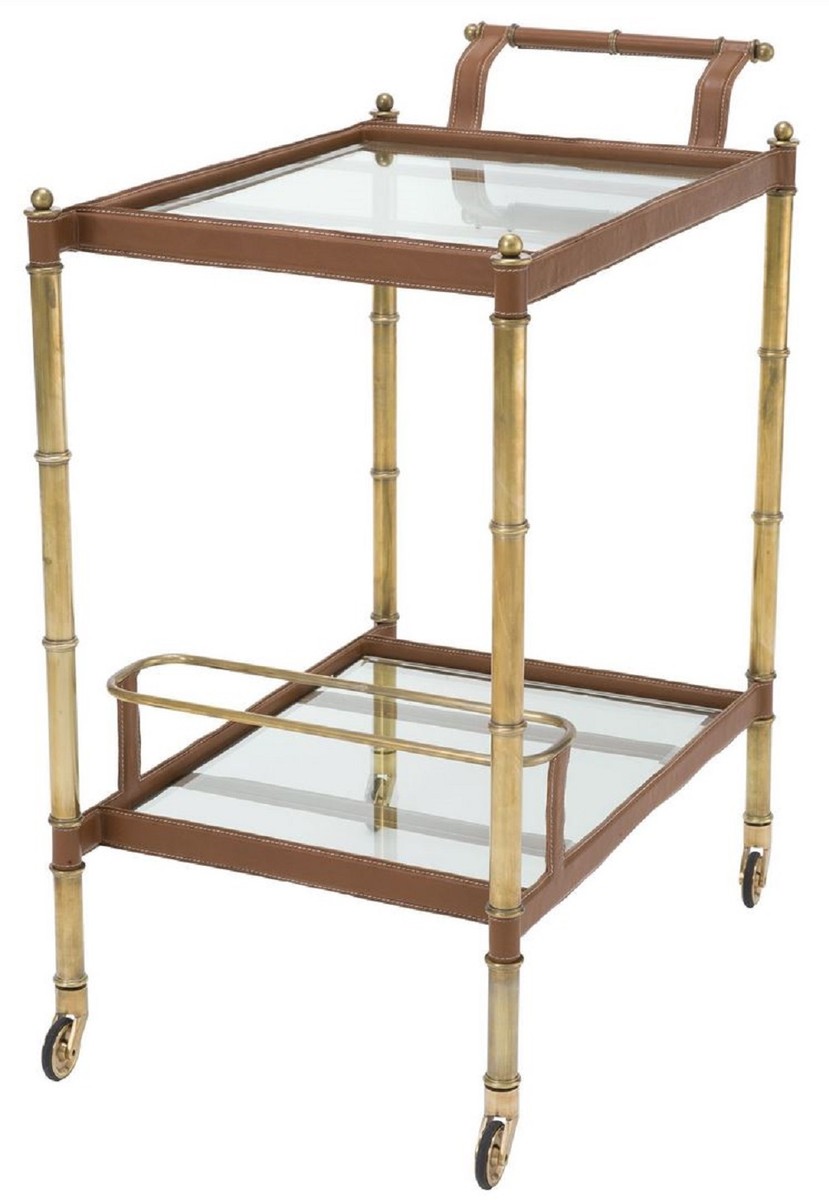 Casa Padrino carrito de servicio de lujo latón vintage / marrón 74 x 44,5 x A. 84 cm - Carrito para Restaurante Hotel Catering - Accesorios de Lujo