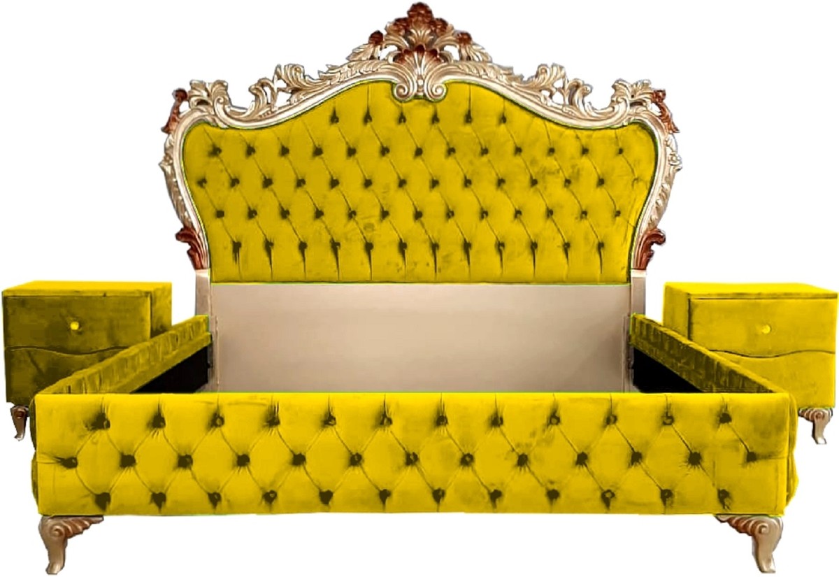 Casa Padrino Barock Schlafzimmer Set - Verschiedene Farben - 1 Doppelbett mit Kopfteil & 2 Nachtkommoden - Schlafzimmer MÃ¶bel im Barockstil - Edel & Prunkvoll