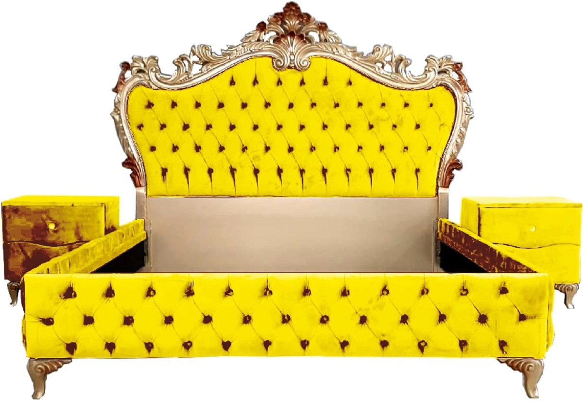 Casa Padrino Barock Schlafzimmer Set - Verschiedene Farben - 1 Doppelbett mit Kopfteil & 2 Nachtkommoden - Schlafzimmer MÃ¶bel im Barockstil - Edel & Prunkvoll