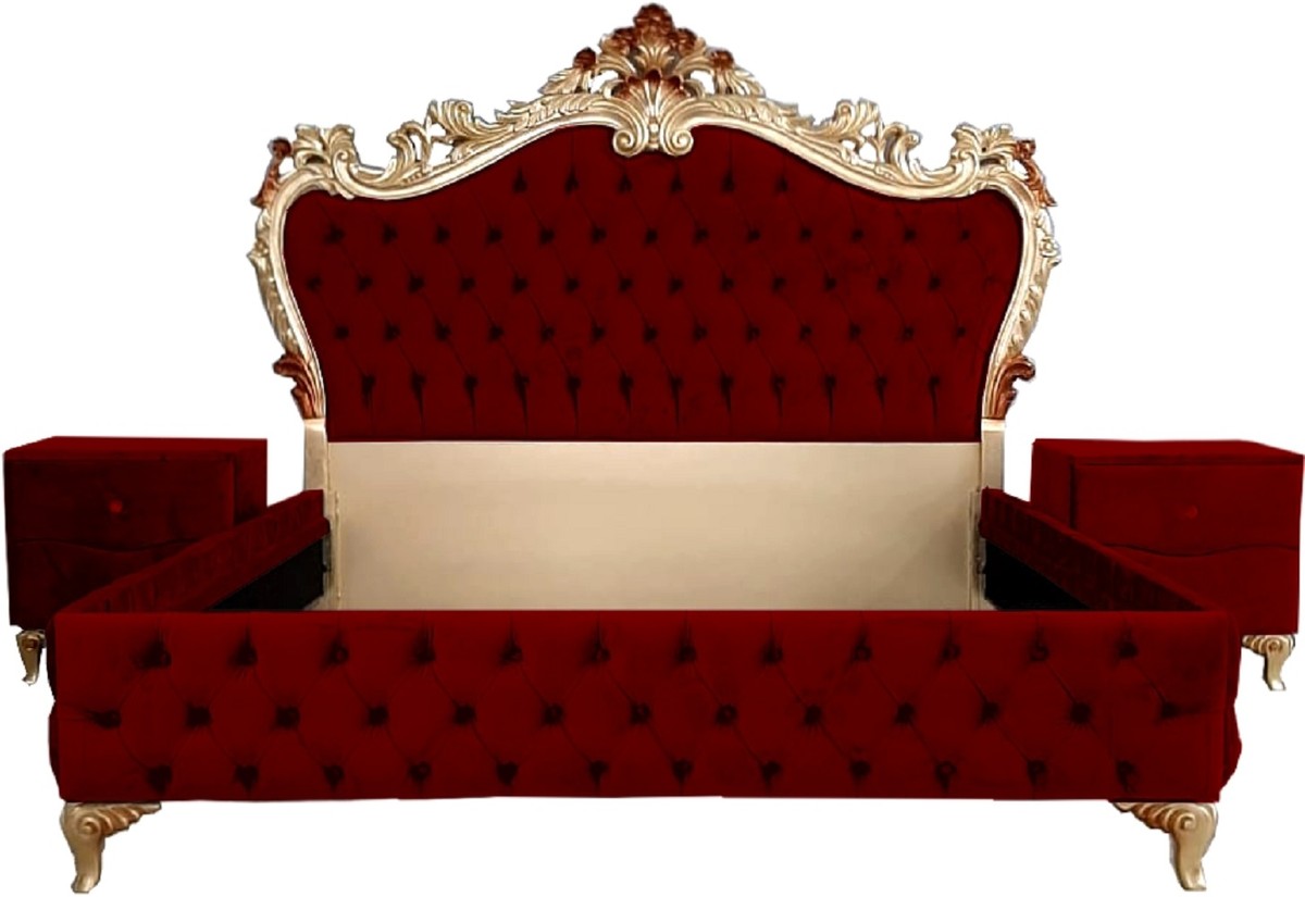 Casa Padrino Barock Schlafzimmer Set - Verschiedene Farben - 1 Doppelbett mit Kopfteil & 2 Nachtkommoden - Schlafzimmer MÃ¶bel im Barockstil - Edel & Prunkvoll