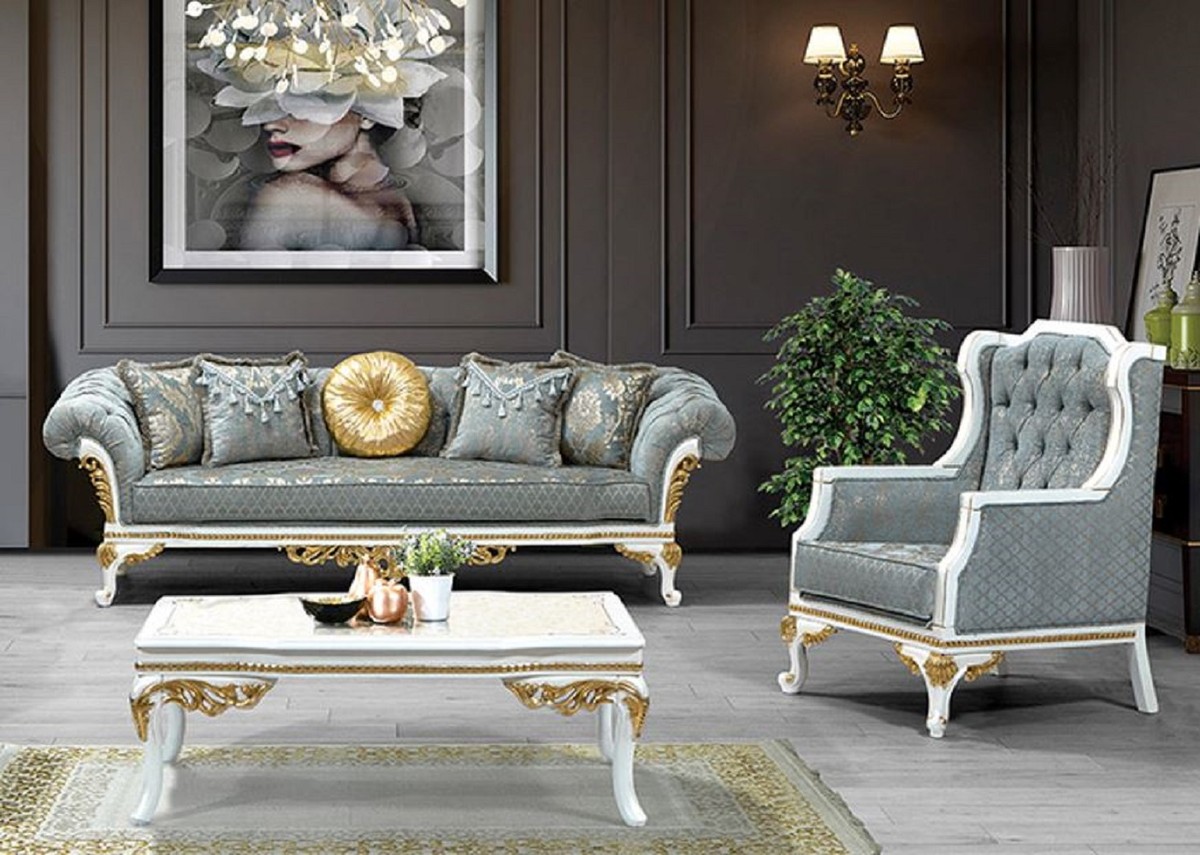 casa padrino luxury baroque living room set turquoise / gray