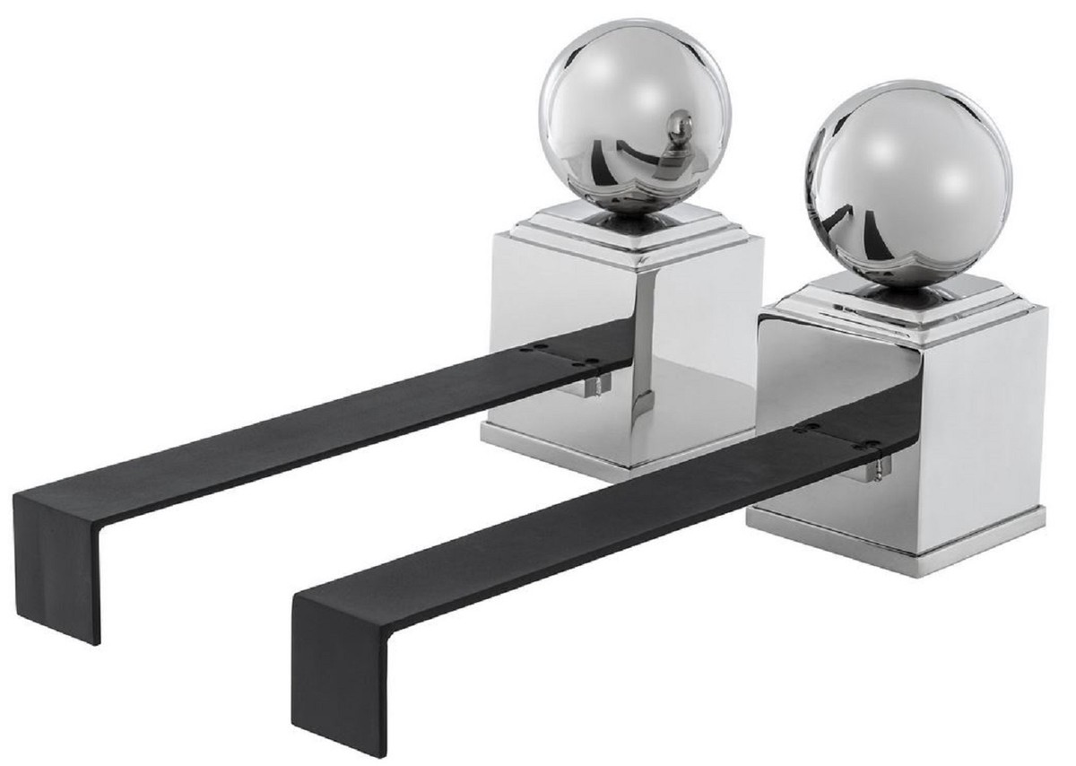 Casa Padrino set da andiron di lusso argento / nero 52 x 12,5 x A. 27 cm - Accessori per Caminetti - Collezione di Lusso