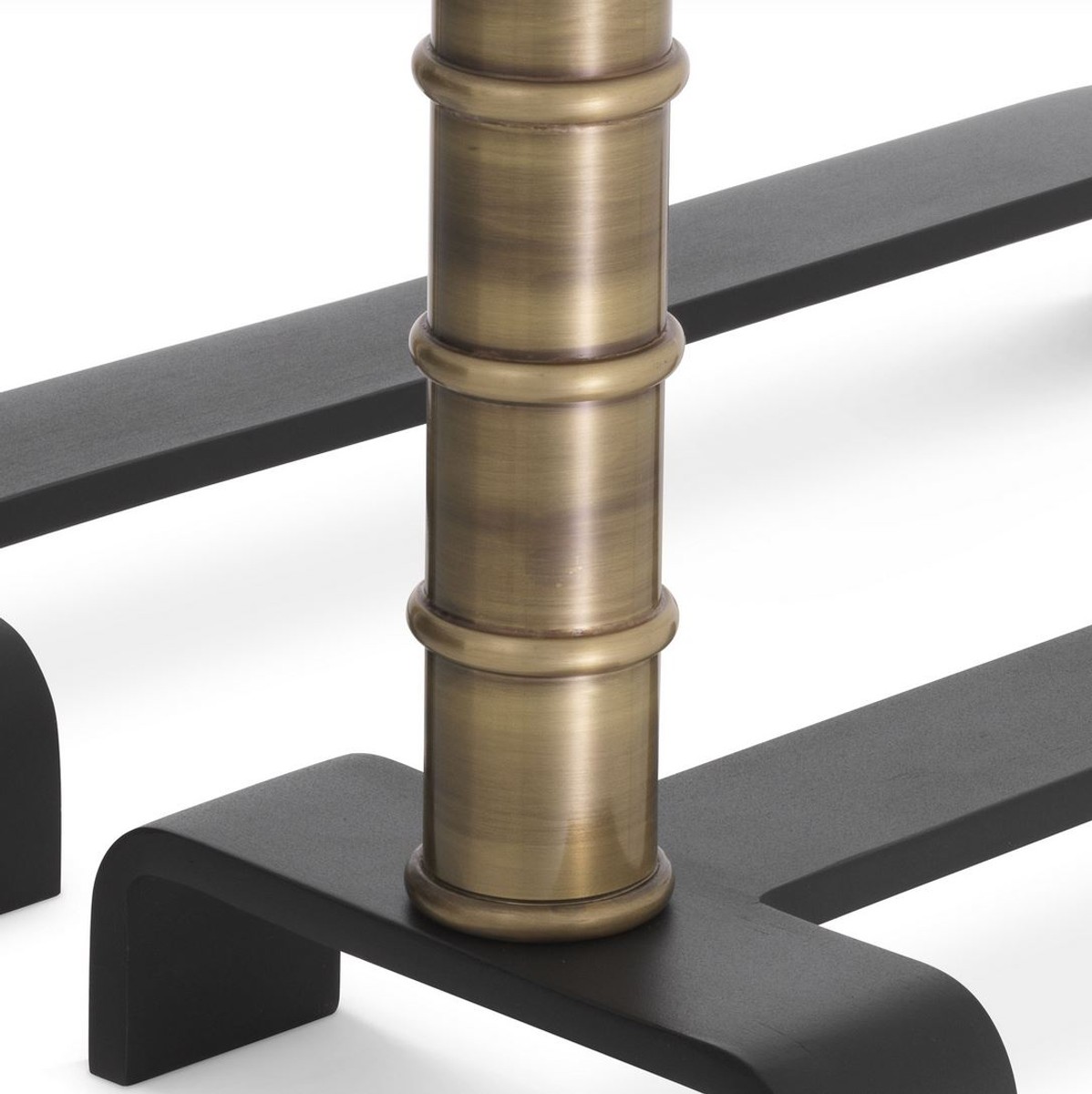 Casa Padrino conjunto de morillos de lujo latón vintage / negro 45 x 17 x A. 30 cm - Accesorios para Chimeneas - Colección de Lujo