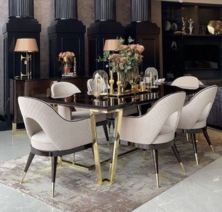 Casa Padrino set di 6 sedie da pranzo Art Déco di lusso beige