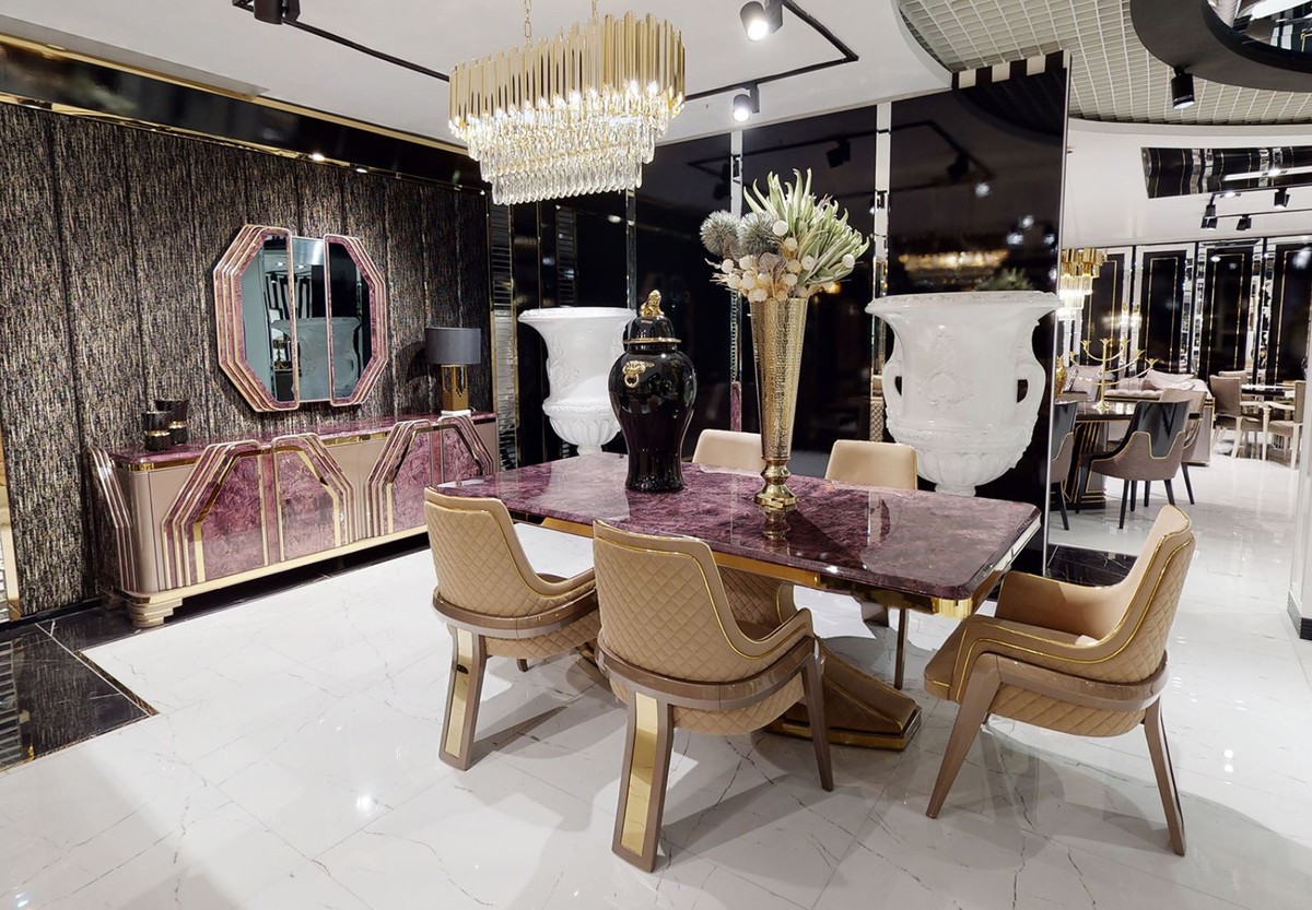 Casa Padrino ensemble de meuble TV Art Déco de luxe gris / or - Buffet de  salon avec