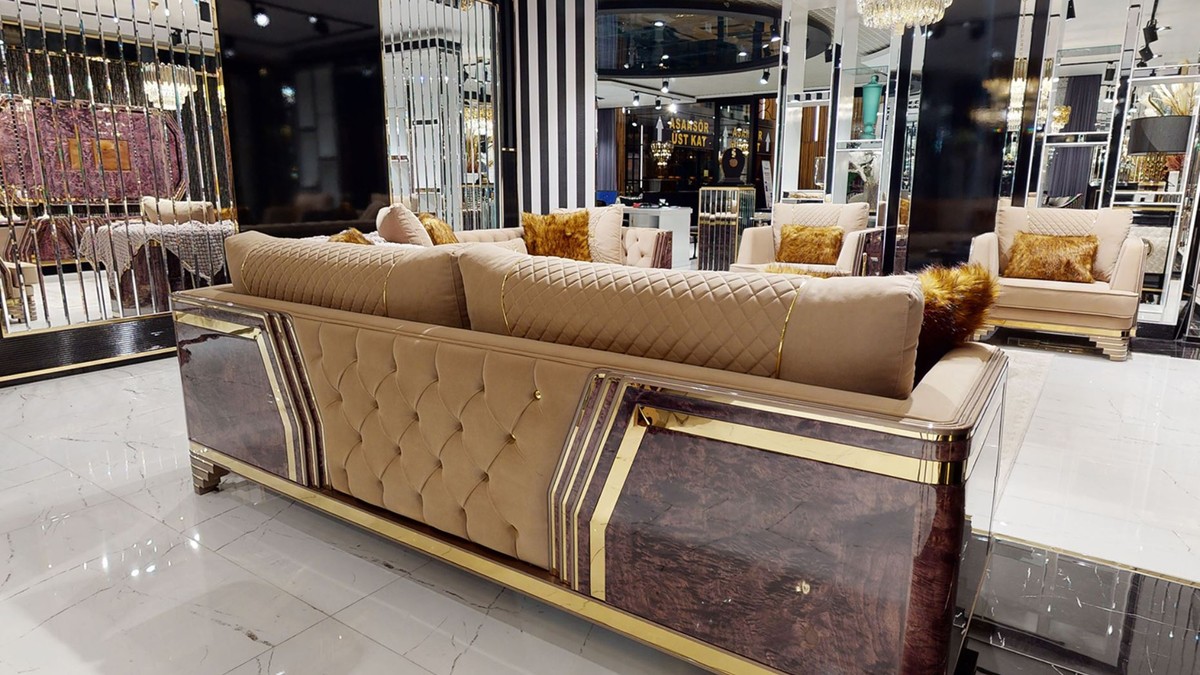 Casa Padrino conjunto de mueble de TV Art Deco de lujo gris / oro -  Aparador de sala
