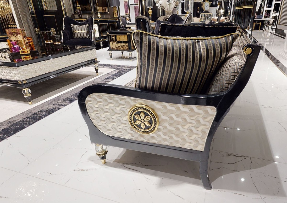 Casa Padrino Luxury Art Deco Sofa Gold / Cream / Black / Gold - Art Deco Living  Room & Hotel Furniture - Luxury Collection | Casa Padrino