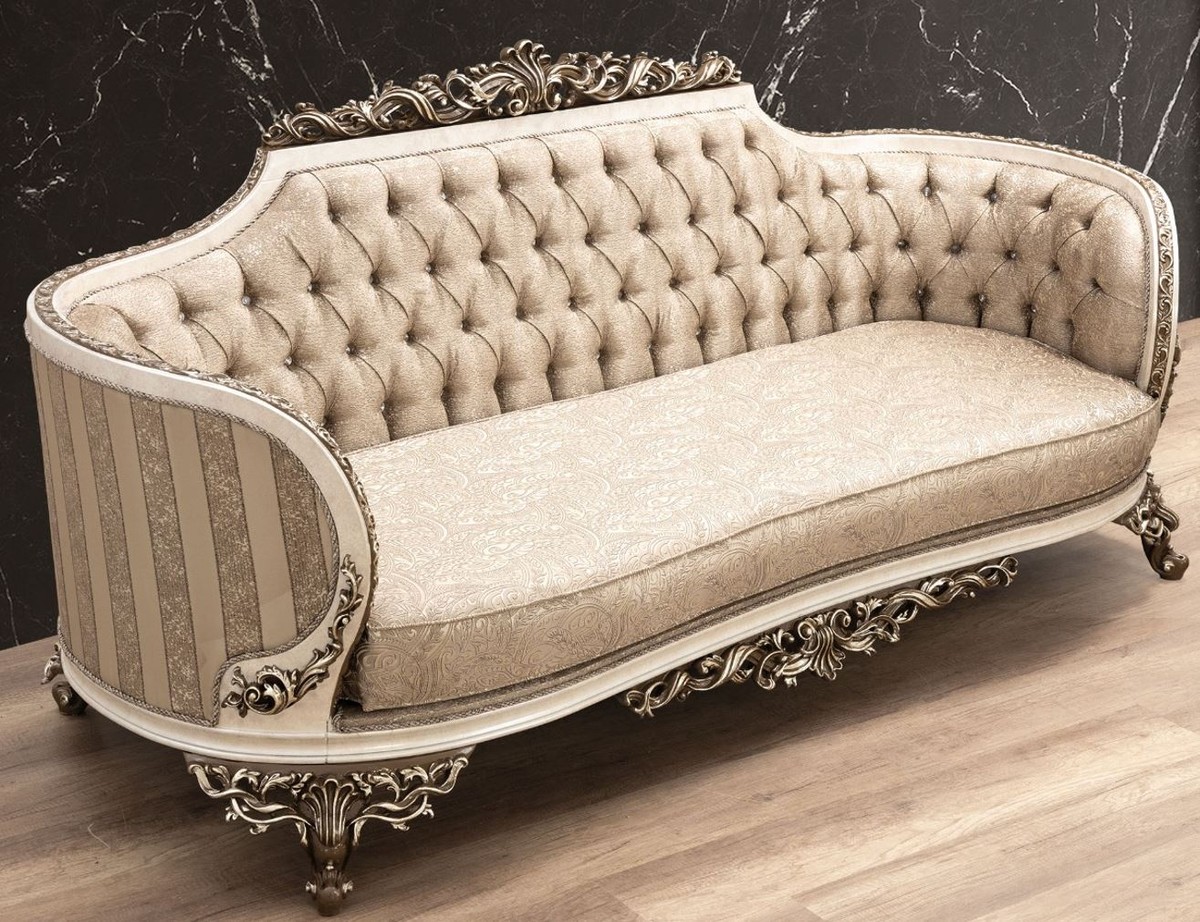 Casa Padrino Luxury Baroque Sofa Beige Cream Brown Gold Magnificent Living Room With Elegant Pattern Furniture