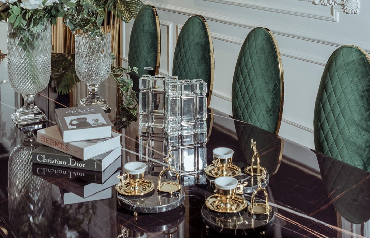 Casa Padrino set da sala da pranzo di lusso nero / verde / oro - 1 Tavolo da  Pranzo