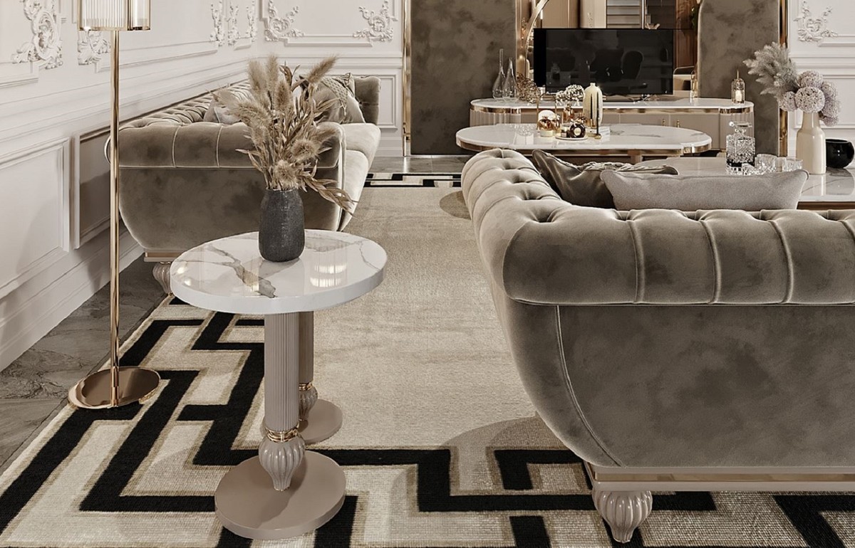 Casa Padrino comodino Art Deco di lusso grigio / bianco / oro 64 x 51 x A.  59