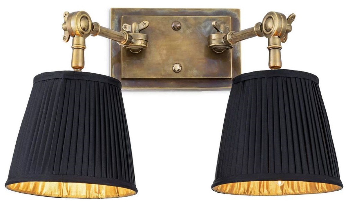 Casa Padrino lampada da parete doppia di lusso ottone vintage / nero 33 x 25 x A. 25 cm - Lampada da parete nobile con bracci girevoli - Qualità di Lusso