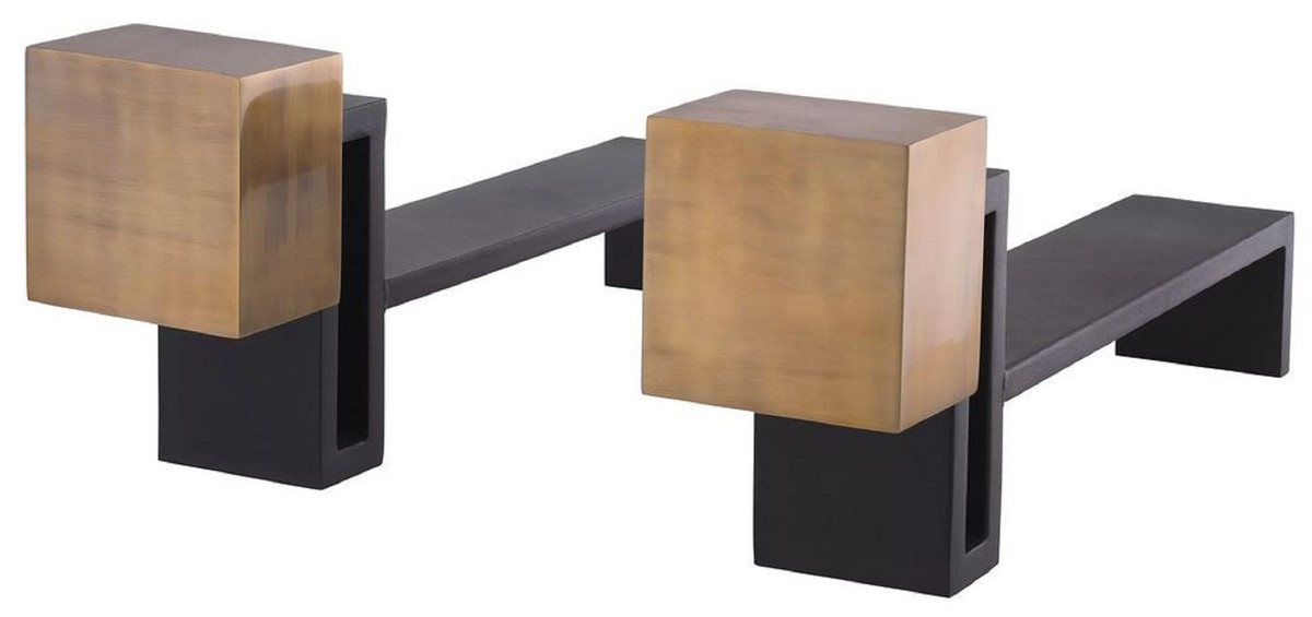 Casa Padrino luxury andiron set vintage brass / black 54 x 12 x H. 21.5 cm - Fireplace Accessories - Luxury Collection