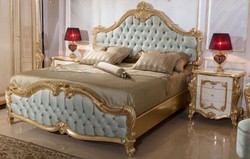 Casa Padrino set per camera da letto barocco di lusso crema / oro - 1 Letto  Matrimoniale con Testiera e 2 Comodini - Mobili per camera da letto barocco