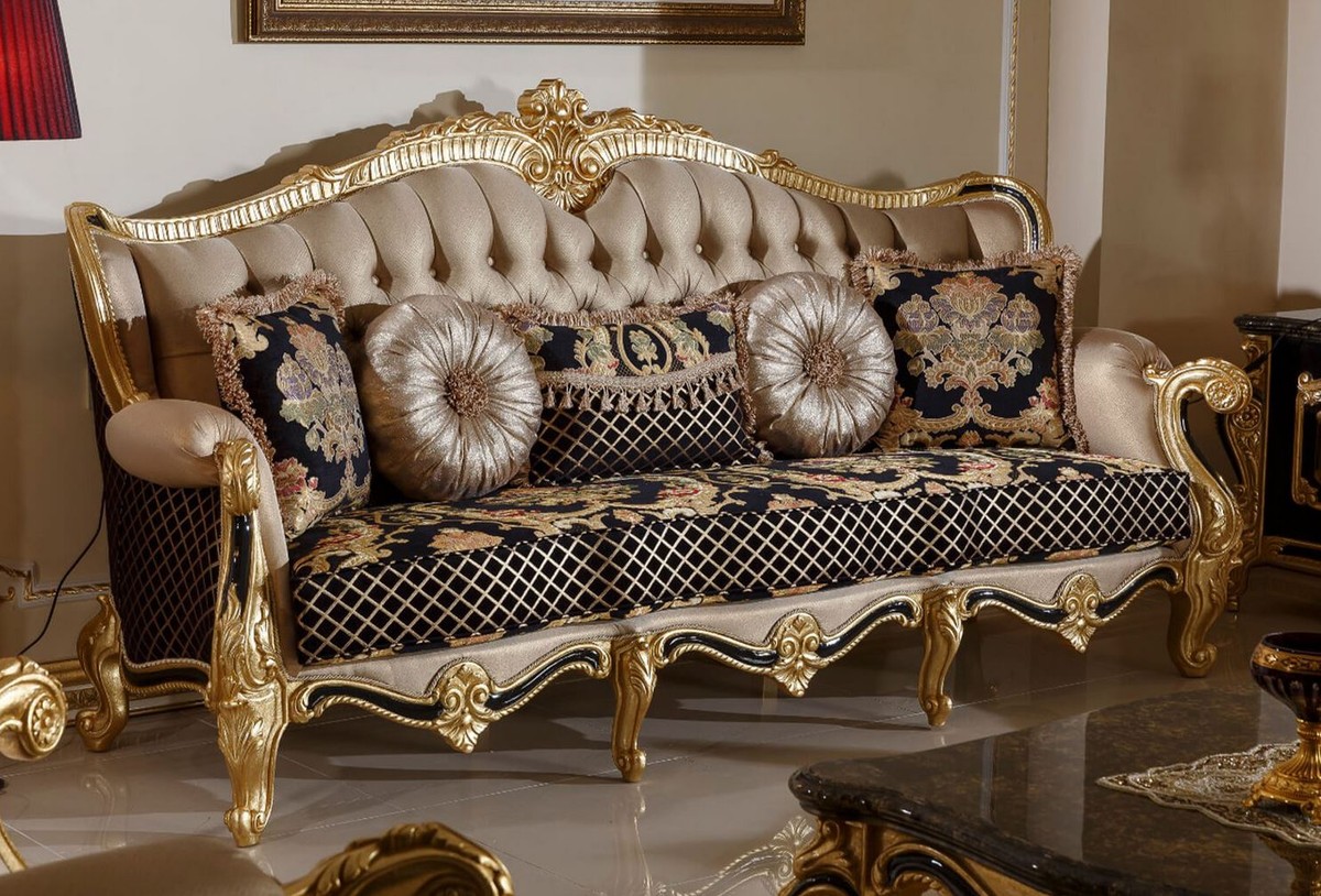 Casa Padrino Luxury Baroque Sofa Gold Black Multicolored Magnificent Living Room With Elegant Pattern Furniture