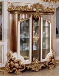 Grande Vitrine Baroque Blanche Et Or – Vaisselier En Bois Et Verre Style Ancien