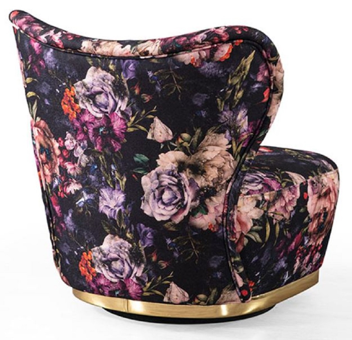 Casa Padrino Luxus Sessel Schwarz / Mehrfarbig / Gold   Moderner Wohnzimmer  Sessel mit Blumenmuster   Moderne Wohnzimmer Möbel   Luxus Kollektion