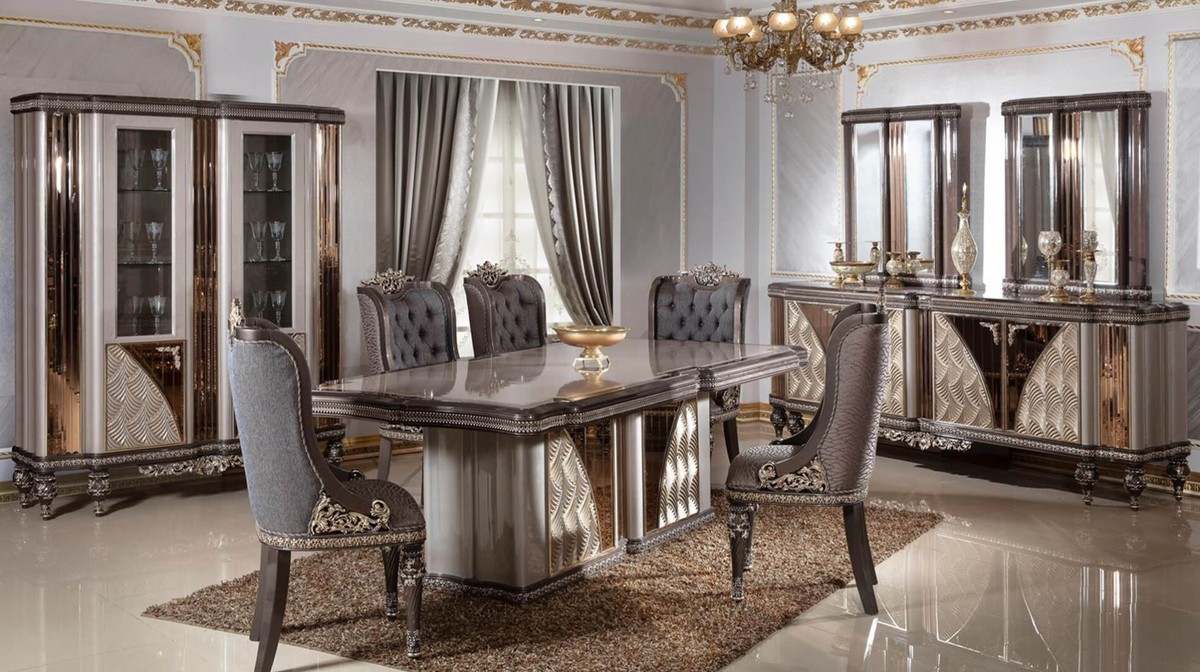 Casa Padrino vetrina barocco di lusso grigio / nero / argento / oro -  Magnifica vetrina in legno massello con 2 ante in vetro - Mobili Barocchi -  Nobile e Magnifico