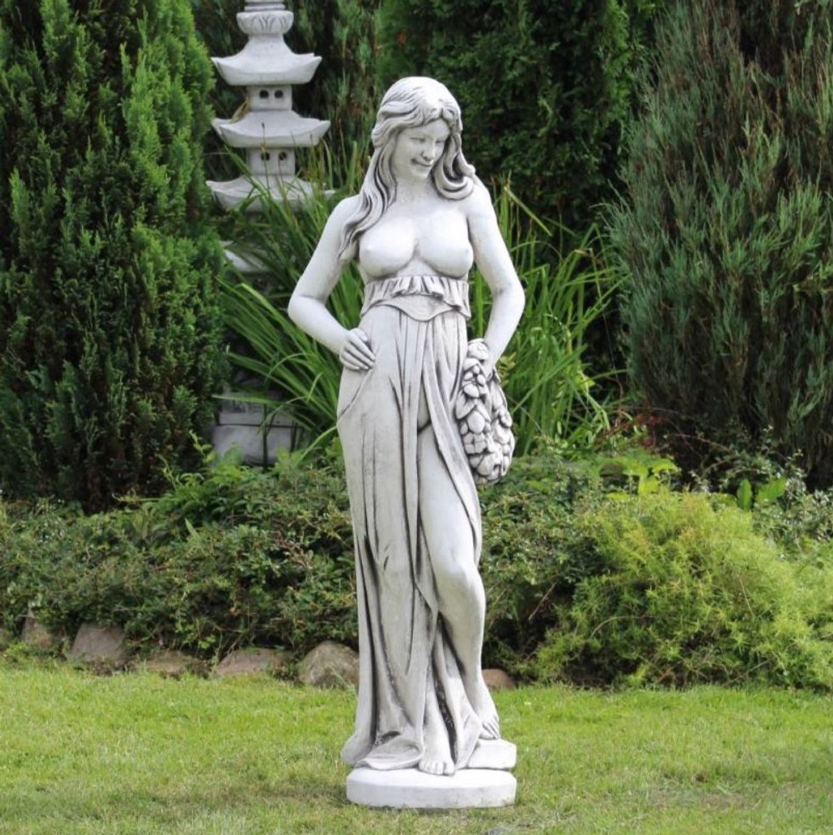 Casa Padrino Art Nouveau Garden Decoration Statue Girl with Flower Pot 46 x  32 x H. 116 cm - Decorative Garden Sculpture - Special! | Casa Padrino