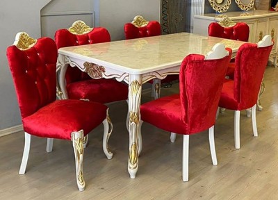 Casa Padrino set sedia da pranzo barocco di lusso rosa / bianco / oro - Set  di 6 sedie